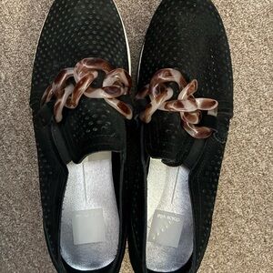 Black Suede Womens Loafers with Chain Detail